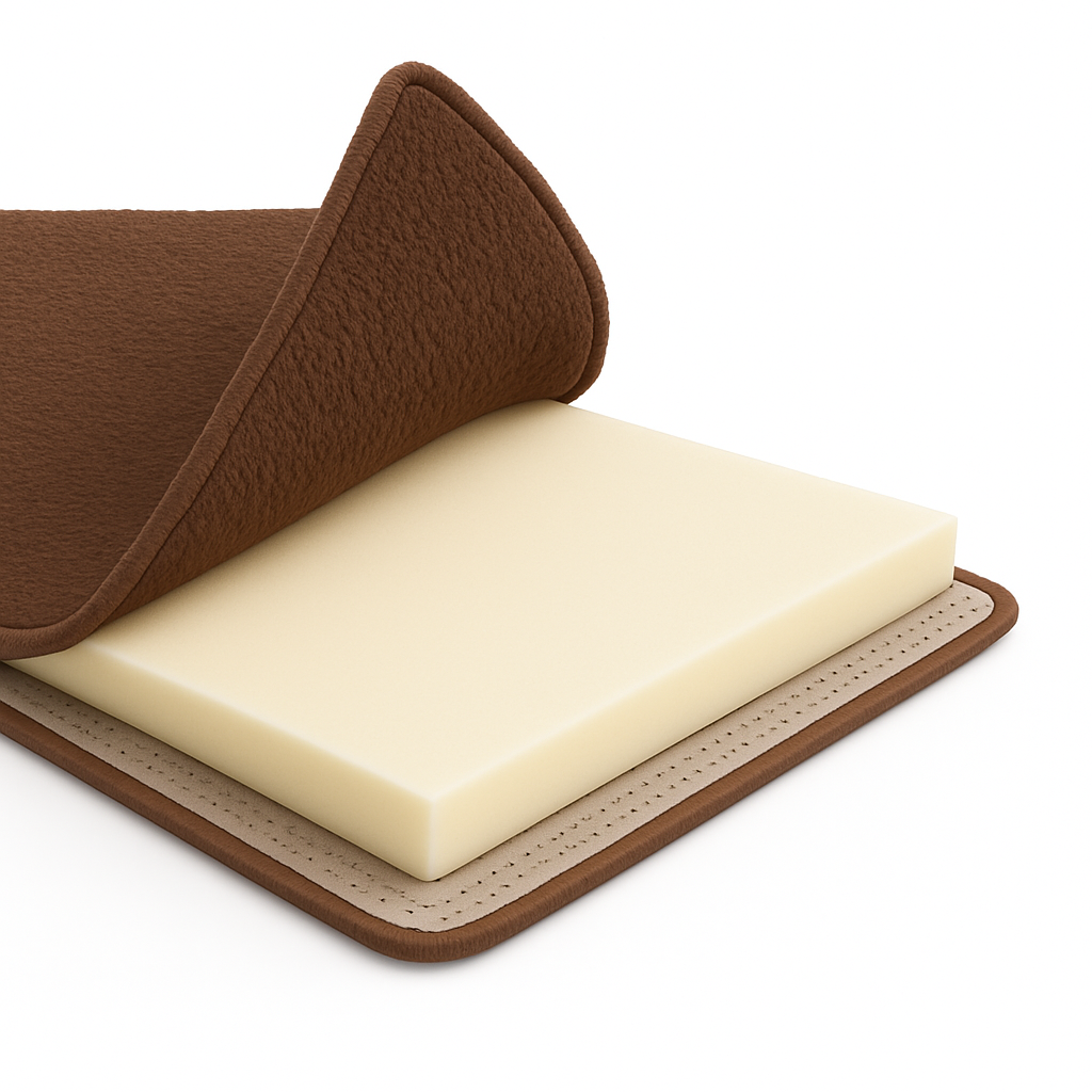 Düz Renk 3 CM Süngerli Peluş Seccade | Kahverengi Ortopedik 3cm Süngerli