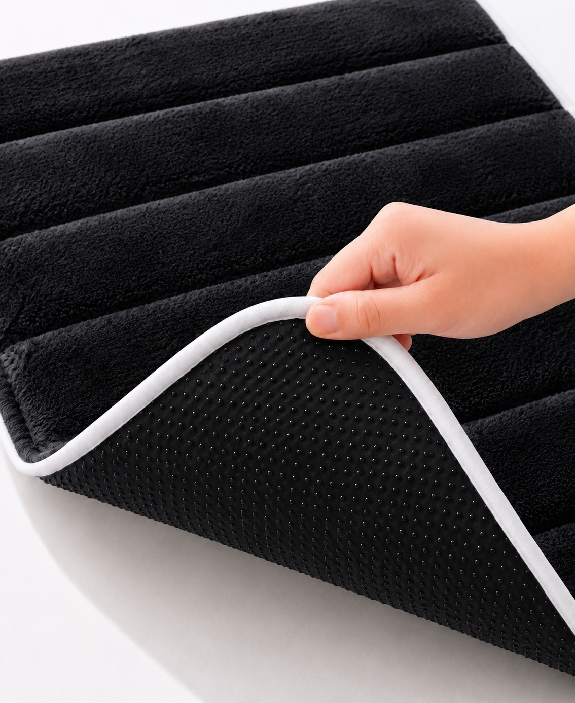 Süngerli Banyo Paspası Seti Kaymaz Taban - Siyah Peluş