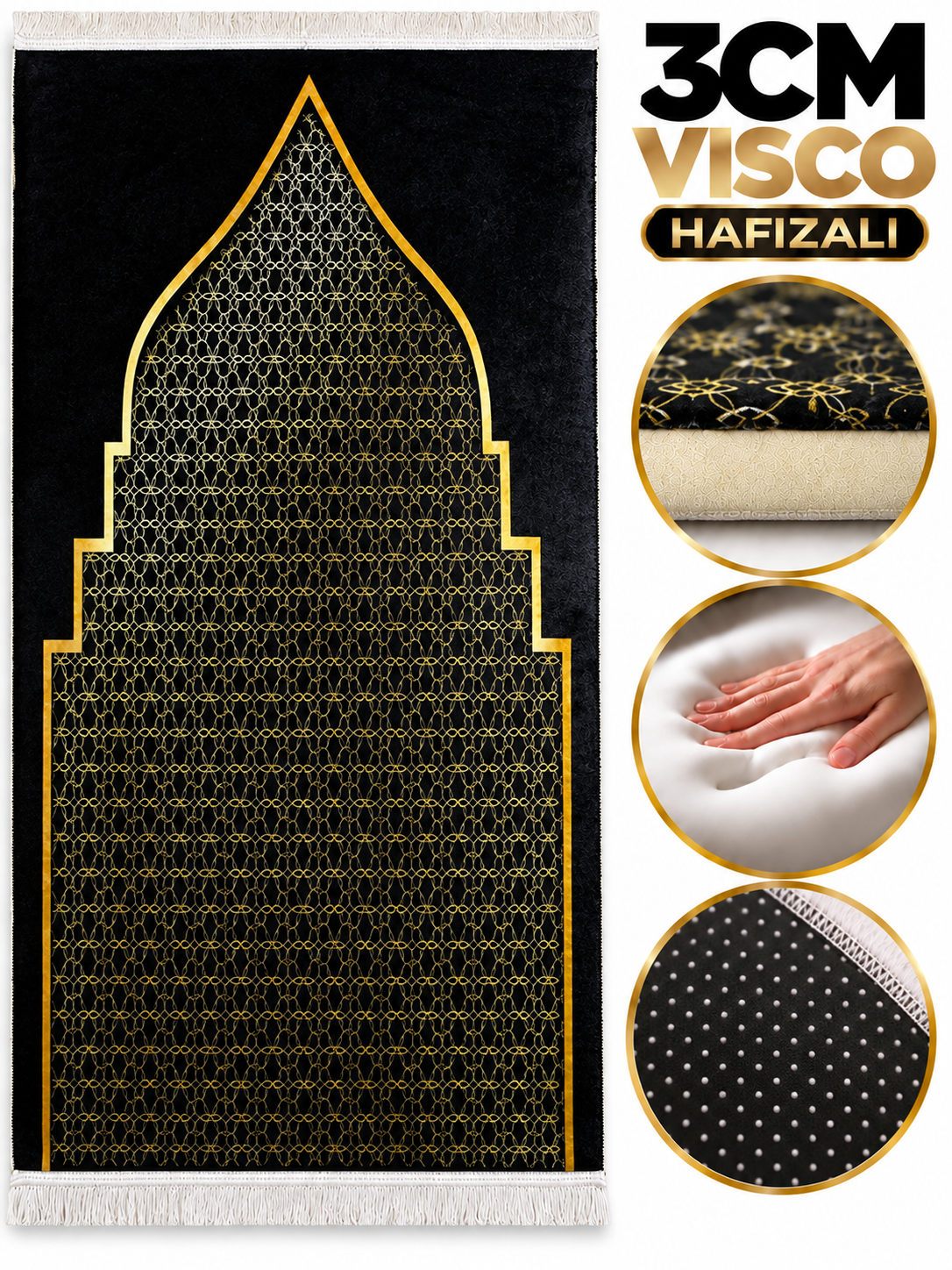 3 CM Süngerli Ortopedik Visco Seccade - Gold Siyah