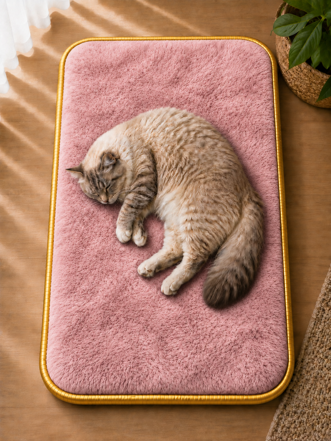 Visco Kedi Köpek Yatağı – 3 CM Hafızalı Sünger, Welsoft Pembe Peluş