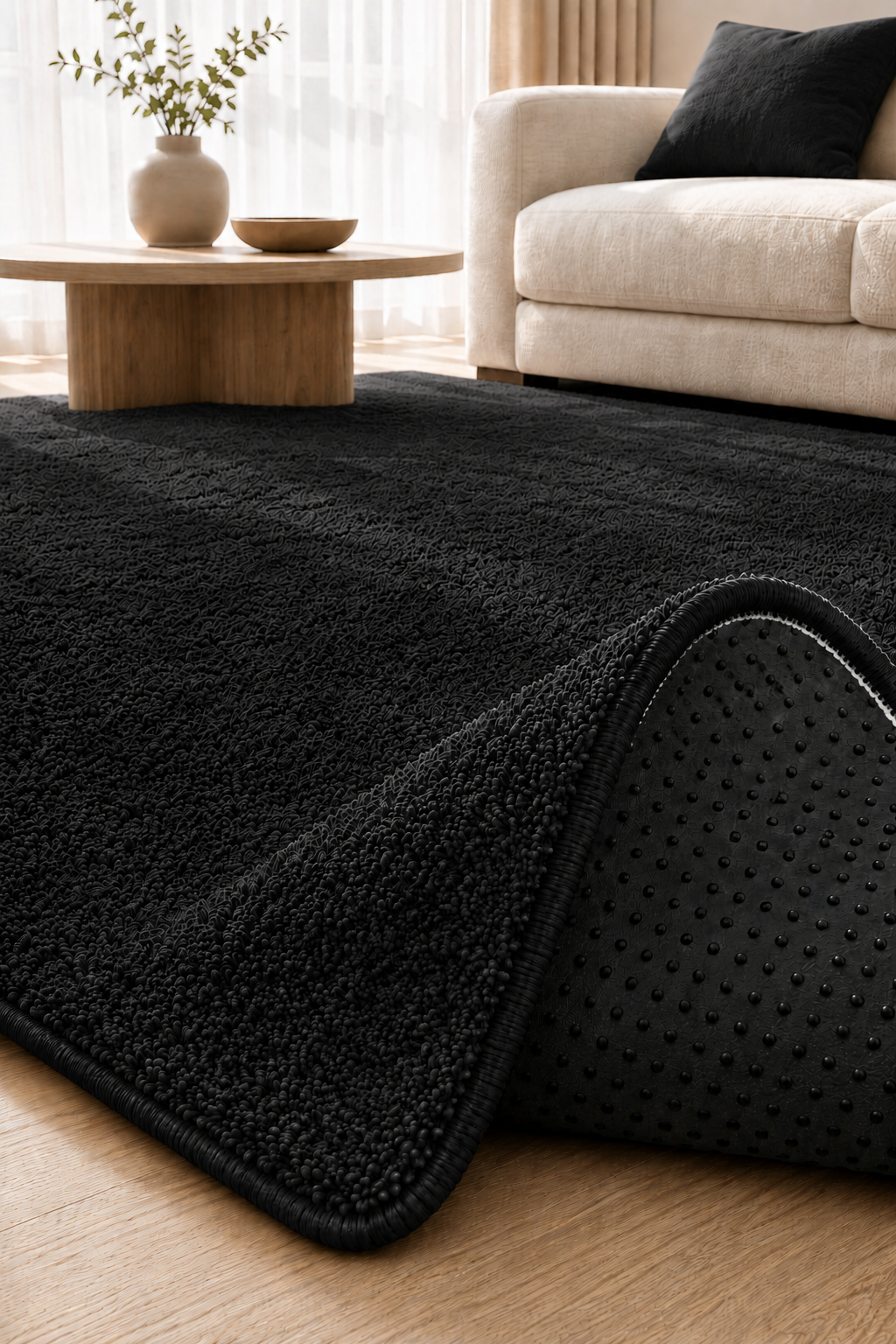 Peluş Kaydırmaz Halı | Salon, Yatak Odası ve Oturma Odası Halısı Siyah