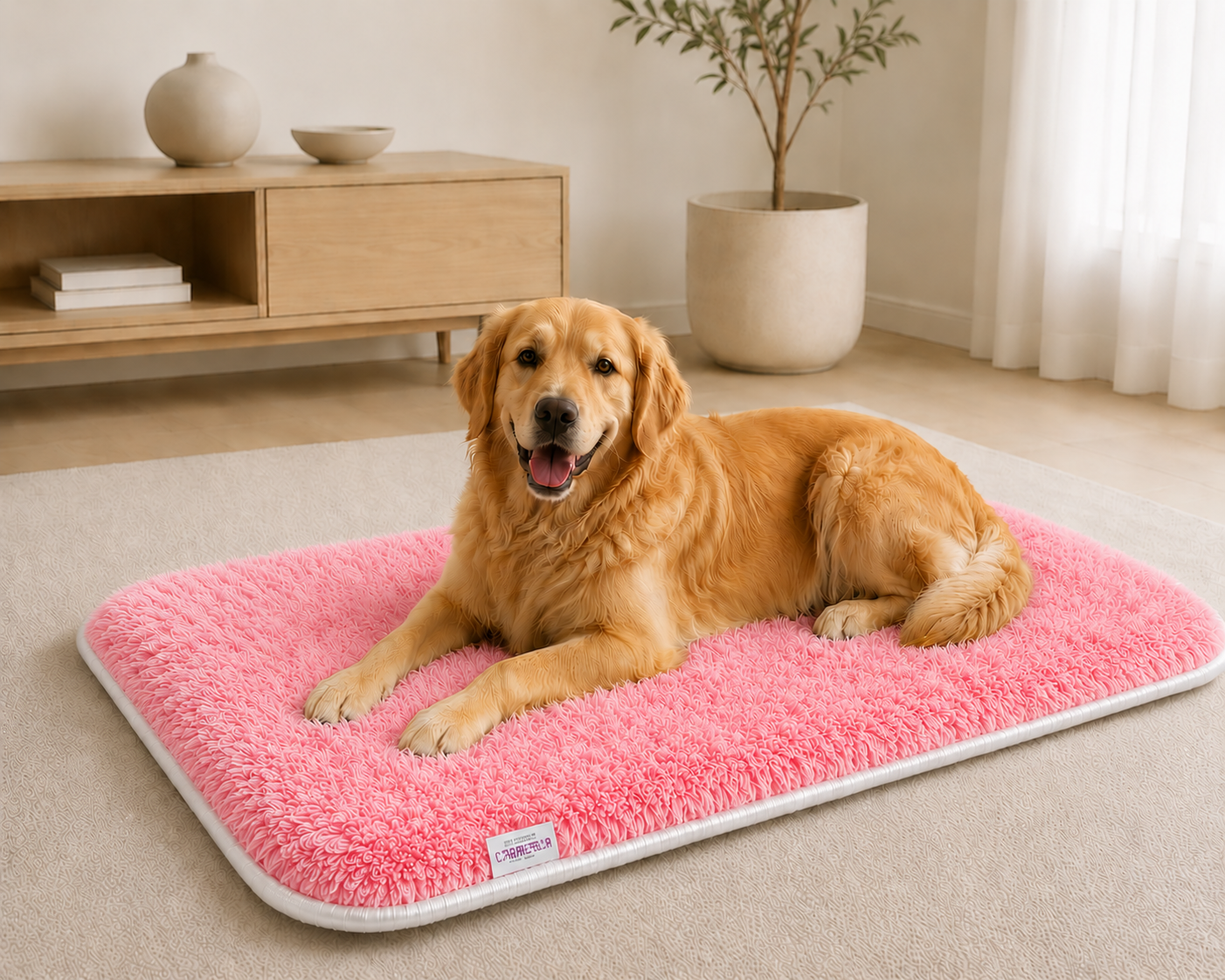 Ortopedik Süngerli Pembe Peluş Kedi Köpek Yatağı ve Battaniye Seti | Kaymaz Tabanlı Evcil Hayvan Minderi