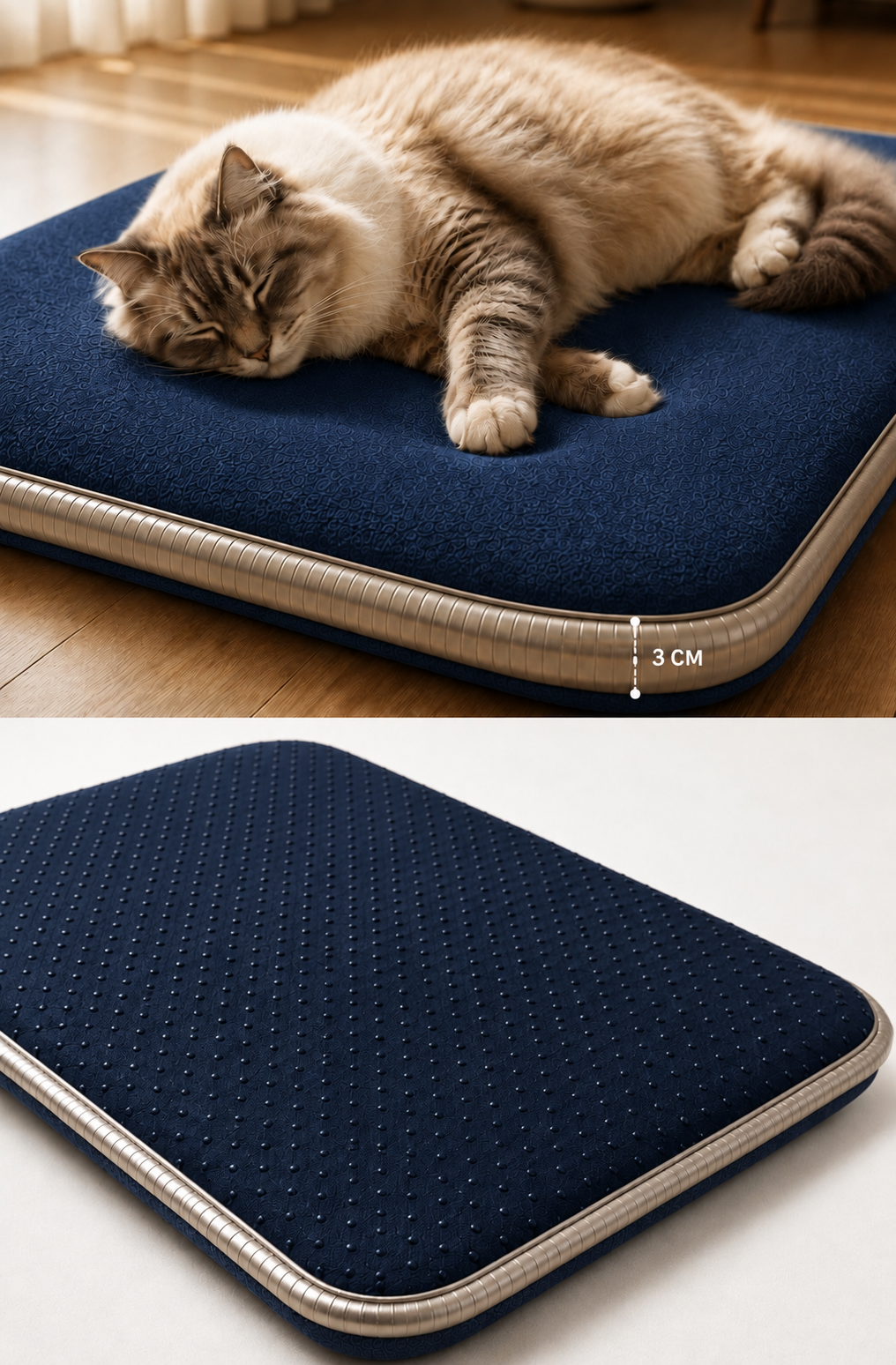 Visco Kedi Köpek Yatağı – 3 CM Hafızalı Sünger, Pati Dostu Lacivert Kumaş