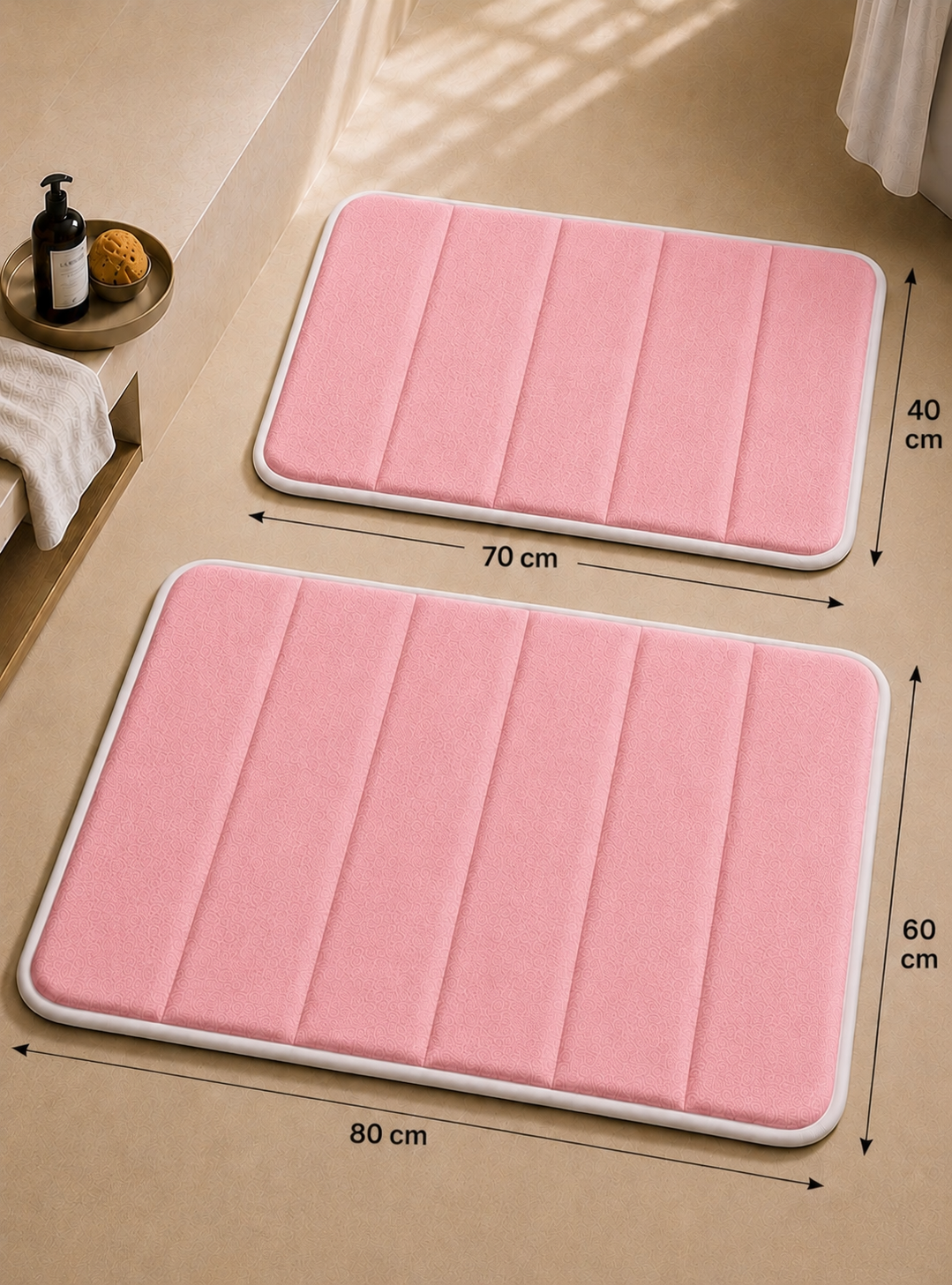 Süngerli Banyo Paspas Seti 2'li - Pembe (60x80 cm & 40x70 cm)