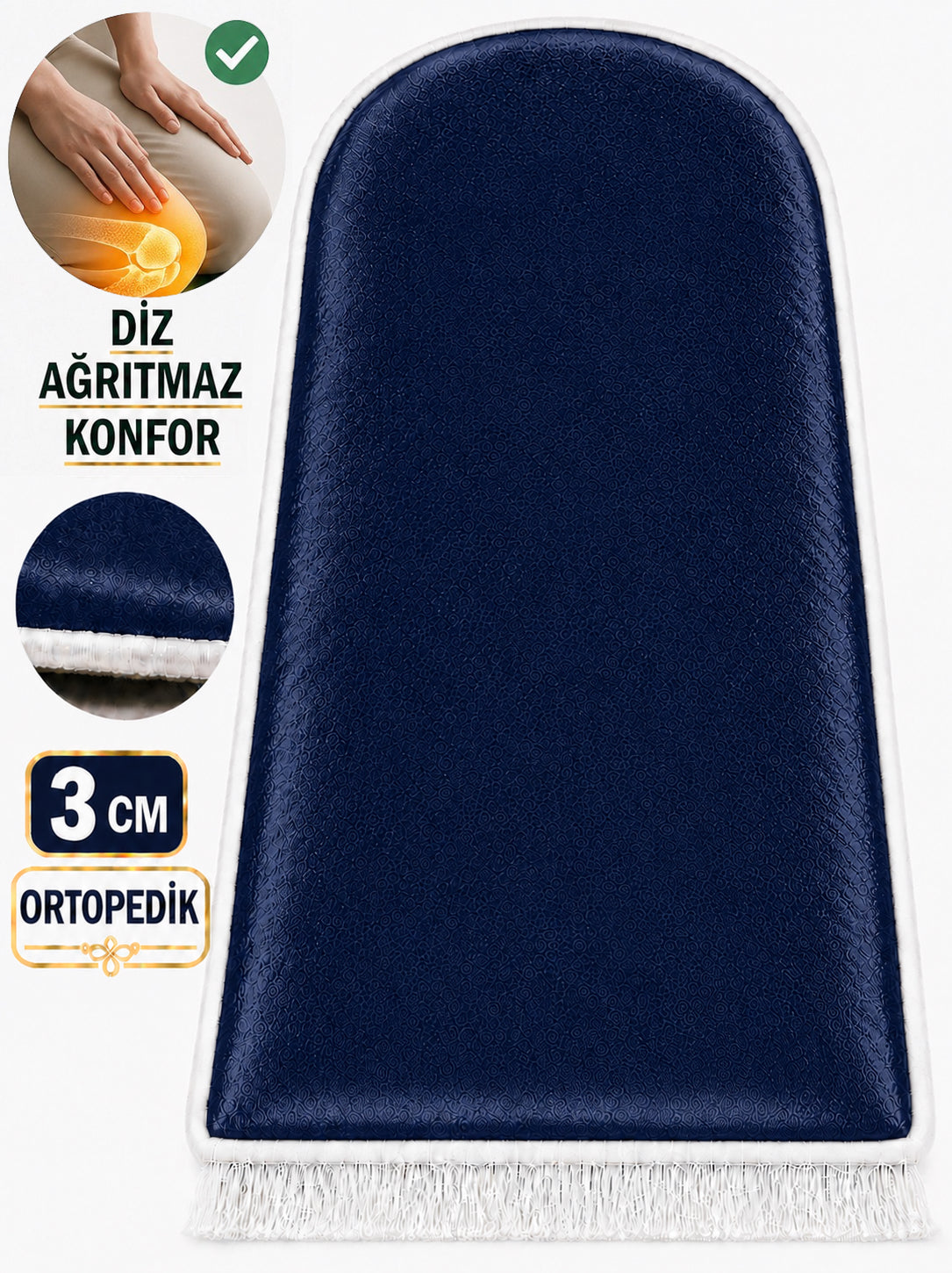 3 CM Süngerli Ortopedik Diz Ağrıtmayan Seccade - Lacivert Desensiz Ortopedik Kadife