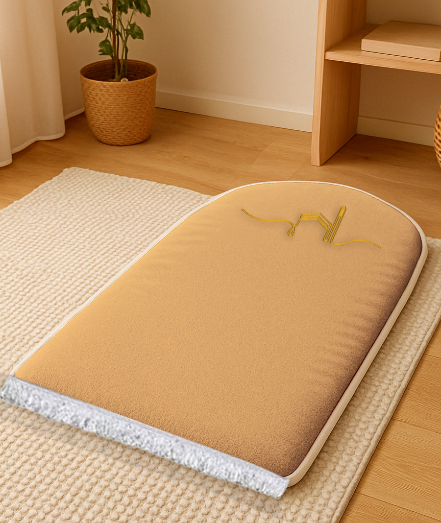 Bej Kabe İşlemeli Kadife Seccade | Ortopedik 3cm Süngerli