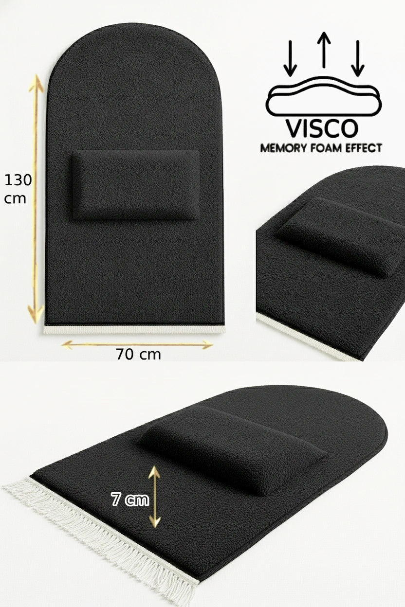 7 CM Ortopedik Ortası Süngerli Diz Ağrıtmaz Siyah Peluş Seccade Namazlık