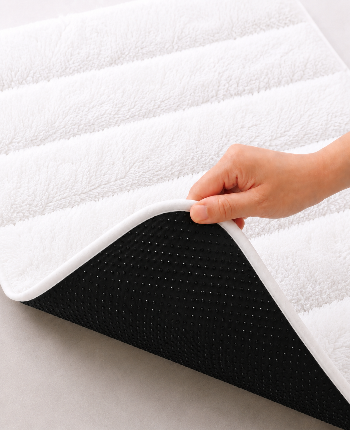 Süngerli Banyo Paspası Seti Kaymaz Taban - Beyaz Peluş