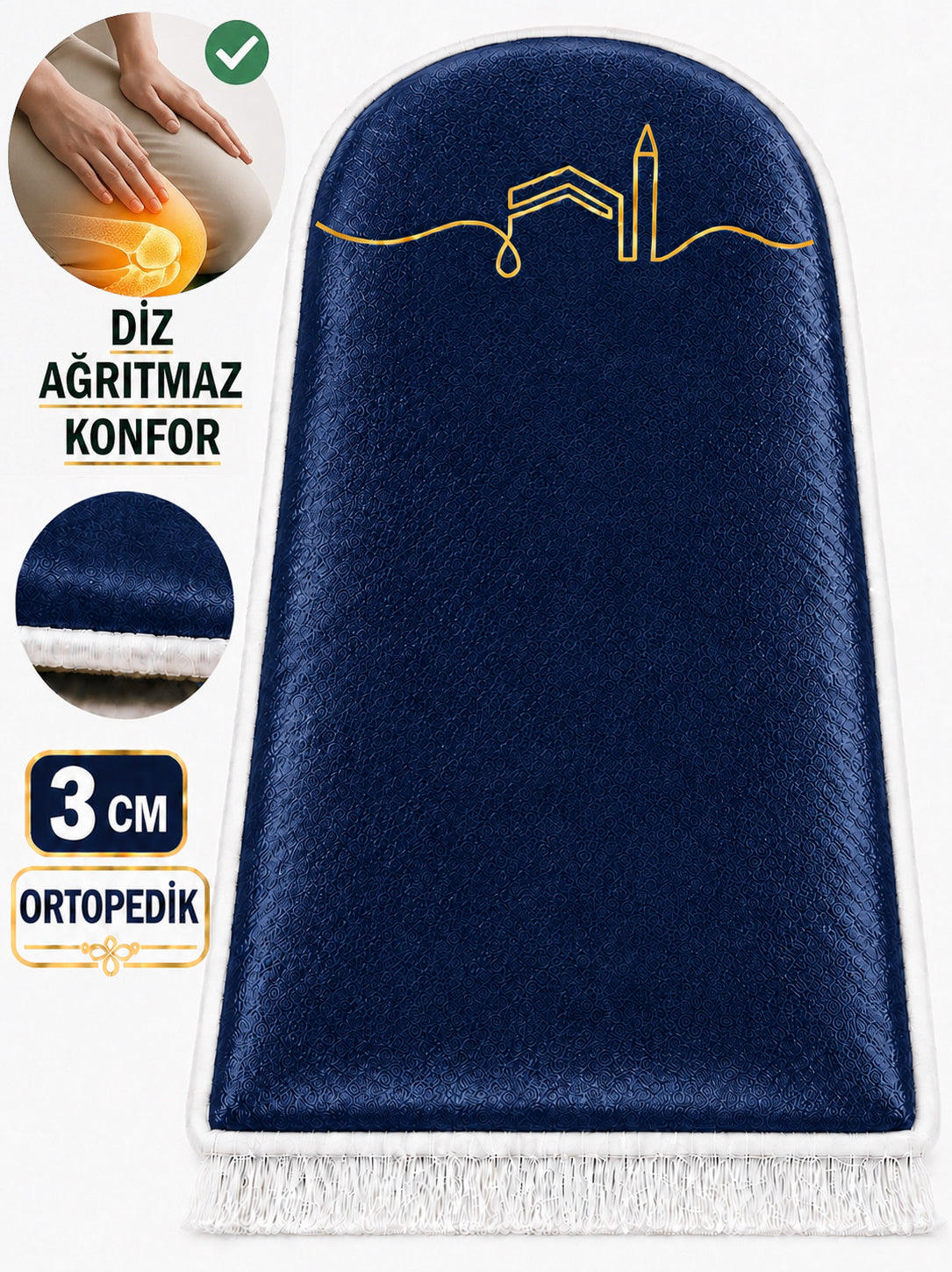 3 CM Süngerli Ortopedik Seccade - Lacivert Kadife