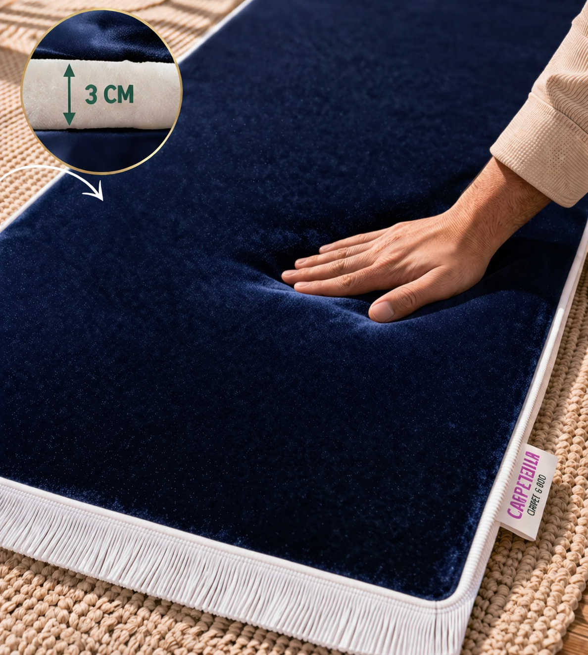 3 CM Süngerli Ortopedik Seccade - Lacivert Kadife