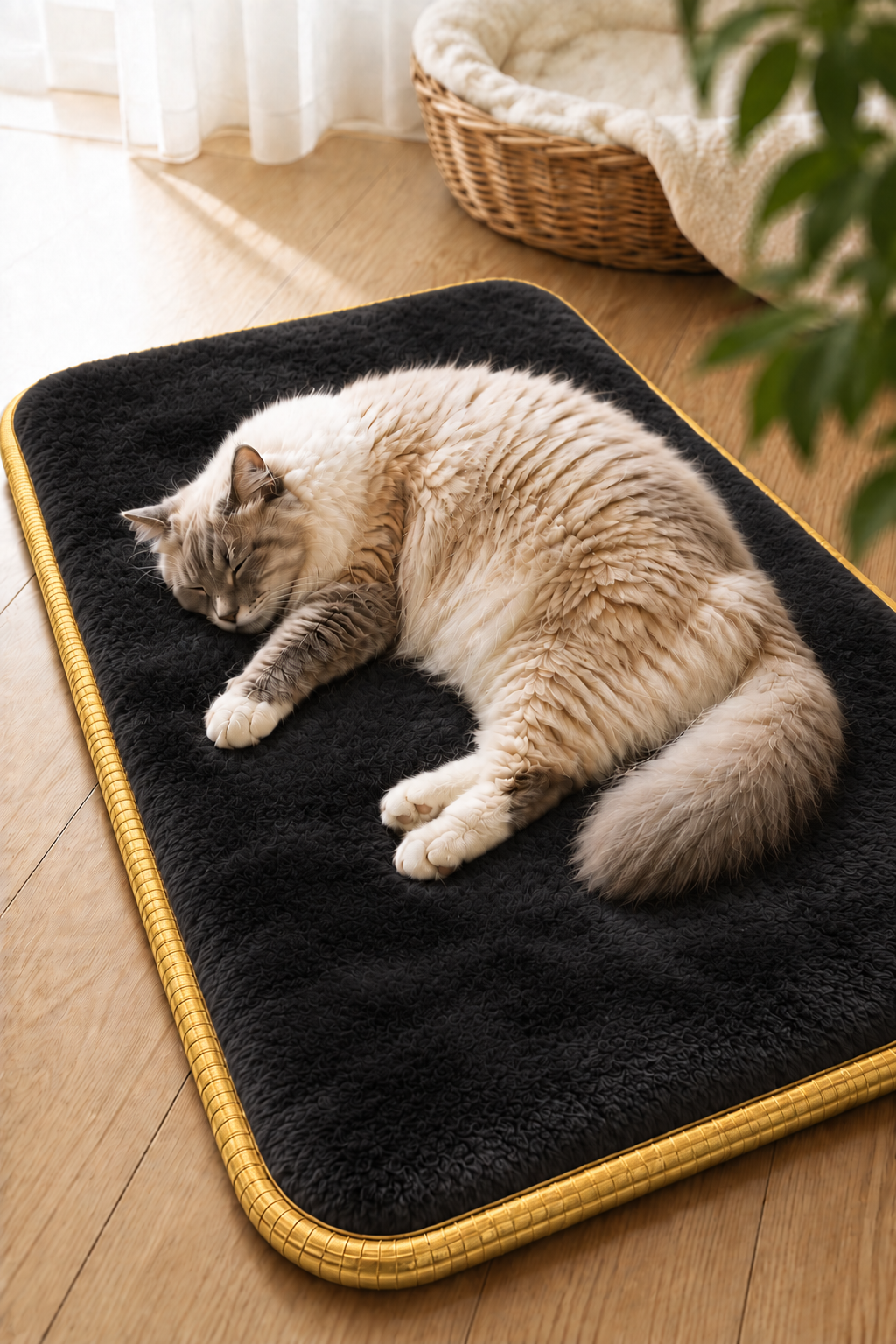 Visco Kedi Köpek Yatağı – 3 CM Hafızalı Sünger, Welsoft Siyah Peluş