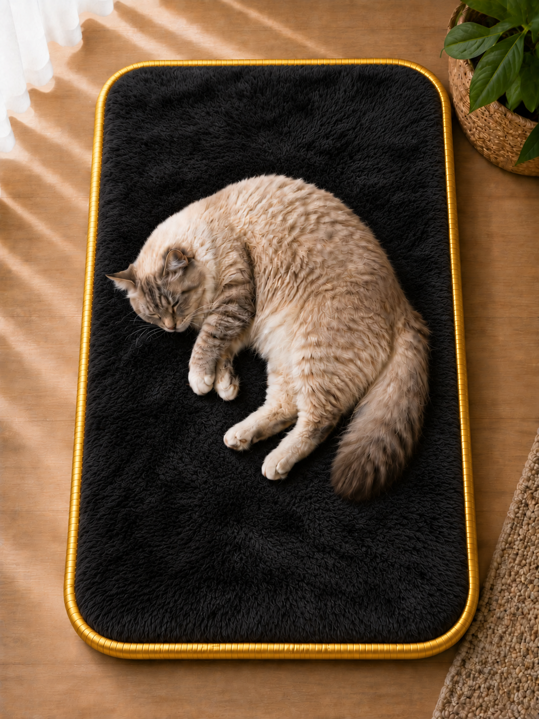 Visco Kedi Köpek Yatağı – 3 CM Hafızalı Sünger, Welsoft Siyah Peluş