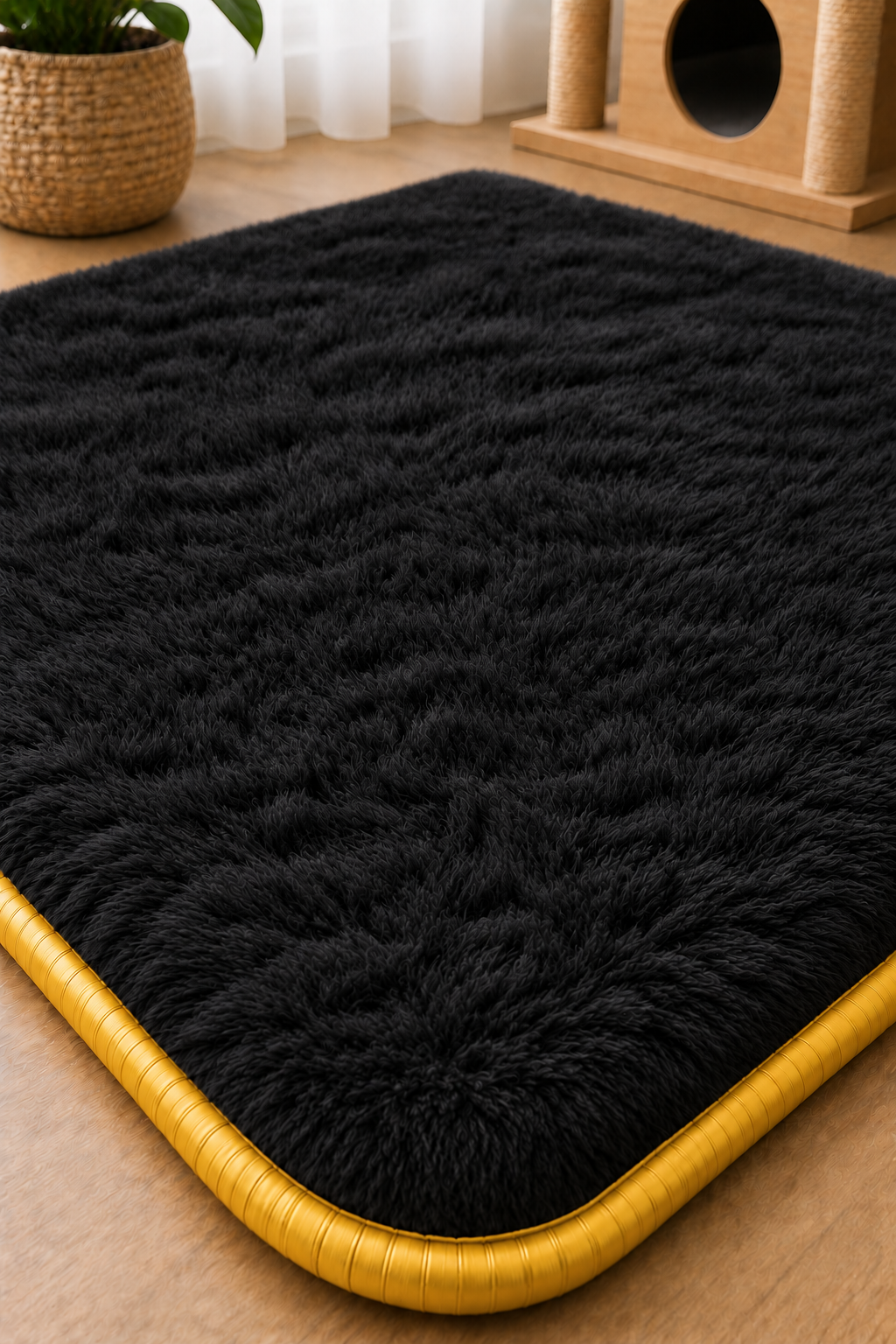 Visco Kedi Köpek Yatağı – 3 CM Hafızalı Sünger, Welsoft Siyah Peluş