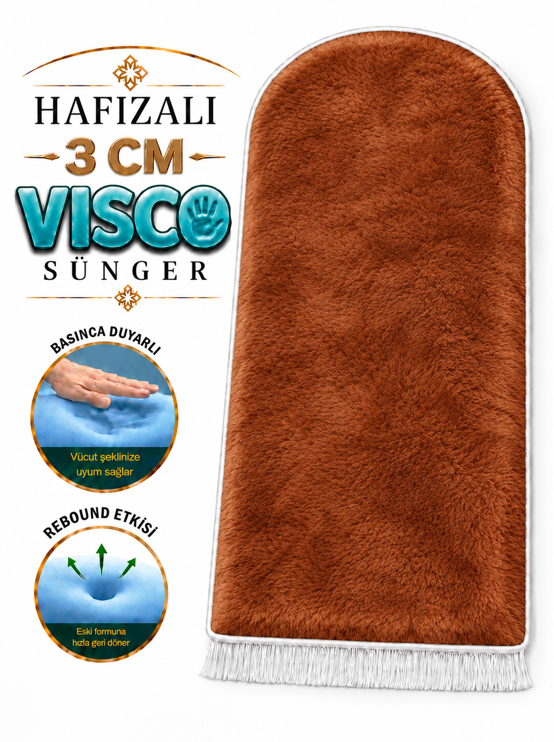 3 CM Süngerli Ortopedik Visco Seccade -Diz Ağrıtmayan Kahverengi Peluş Yumuşak