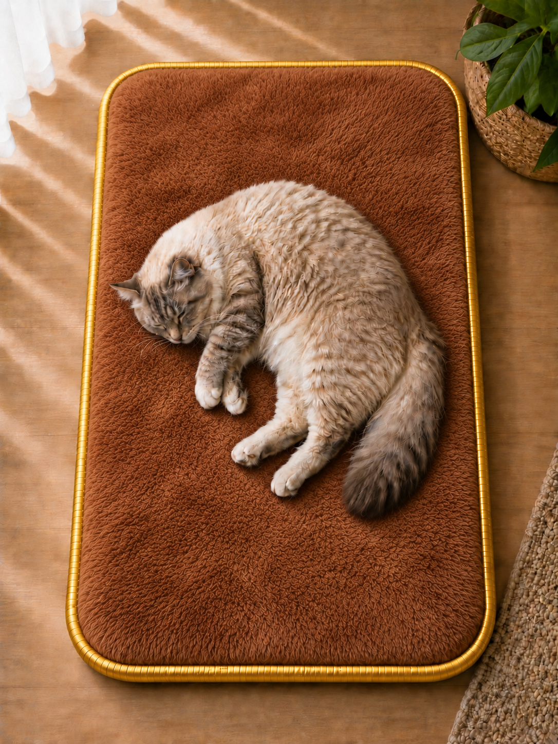 Visco Kedi Köpek Yatağı – 3 CM Hafızalı Sünger, Kahverengi Welsoft Peluş