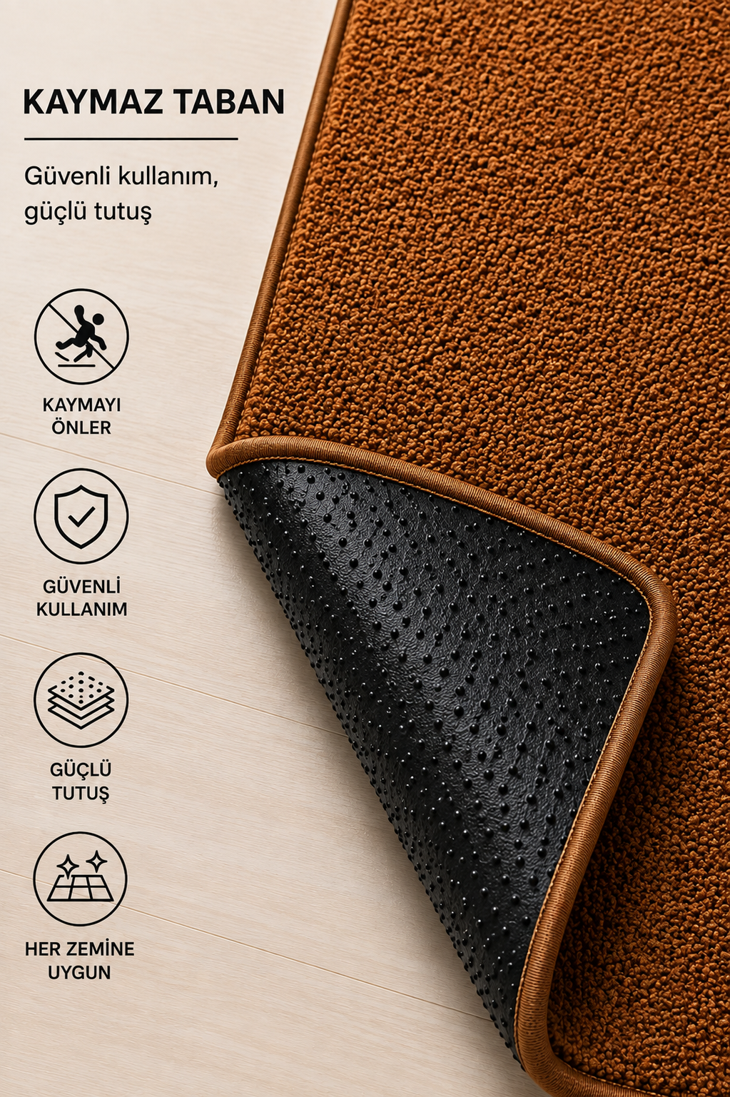 Peluş Kaydırmaz Halı | Salon, Yatak Odası ve Oturma Odası Halısı Kahverengi