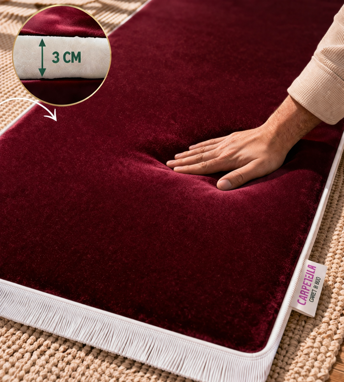 3 CM Süngerli Ortopedik Seccade - Bordo Kadife