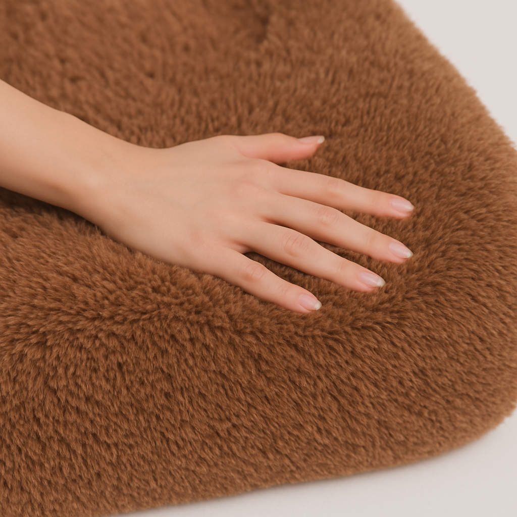 Düz Renk 3 CM Süngerli Peluş Seccade | Kahverengi Ortopedik 3cm Süngerli