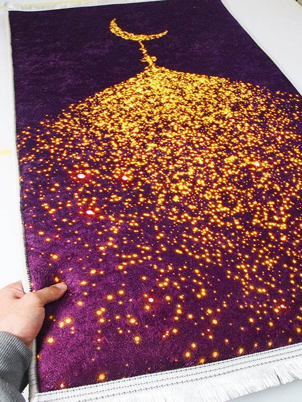 3 CM Süngerli Ortopedik Seccade - Mürdüm Gold Hilalli Kadife - Carpetella