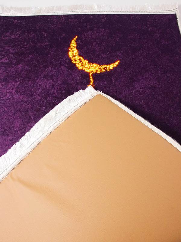 3 CM Süngerli Ortopedik Seccade - Mürdüm Gold Hilalli Kadife - Carpetella