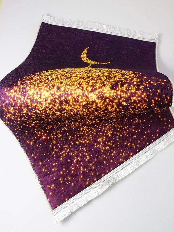 3 CM Süngerli Ortopedik Seccade - Mürdüm Gold Hilalli Kadife - Carpetella