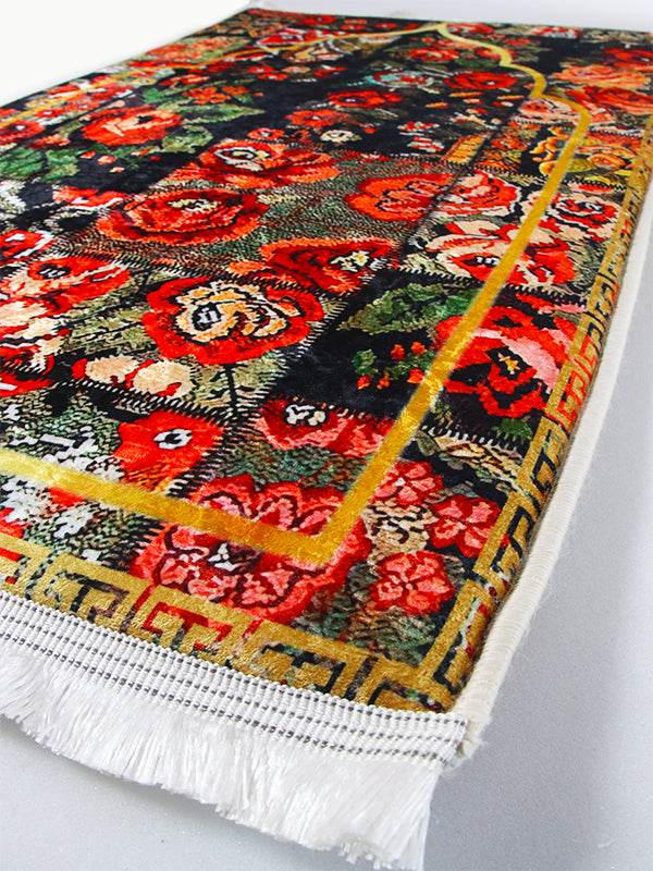 3 CM Süngerli Ortopedik Seccade - Çiçek Desenli Lüks Kadife Seccade - Carpetella