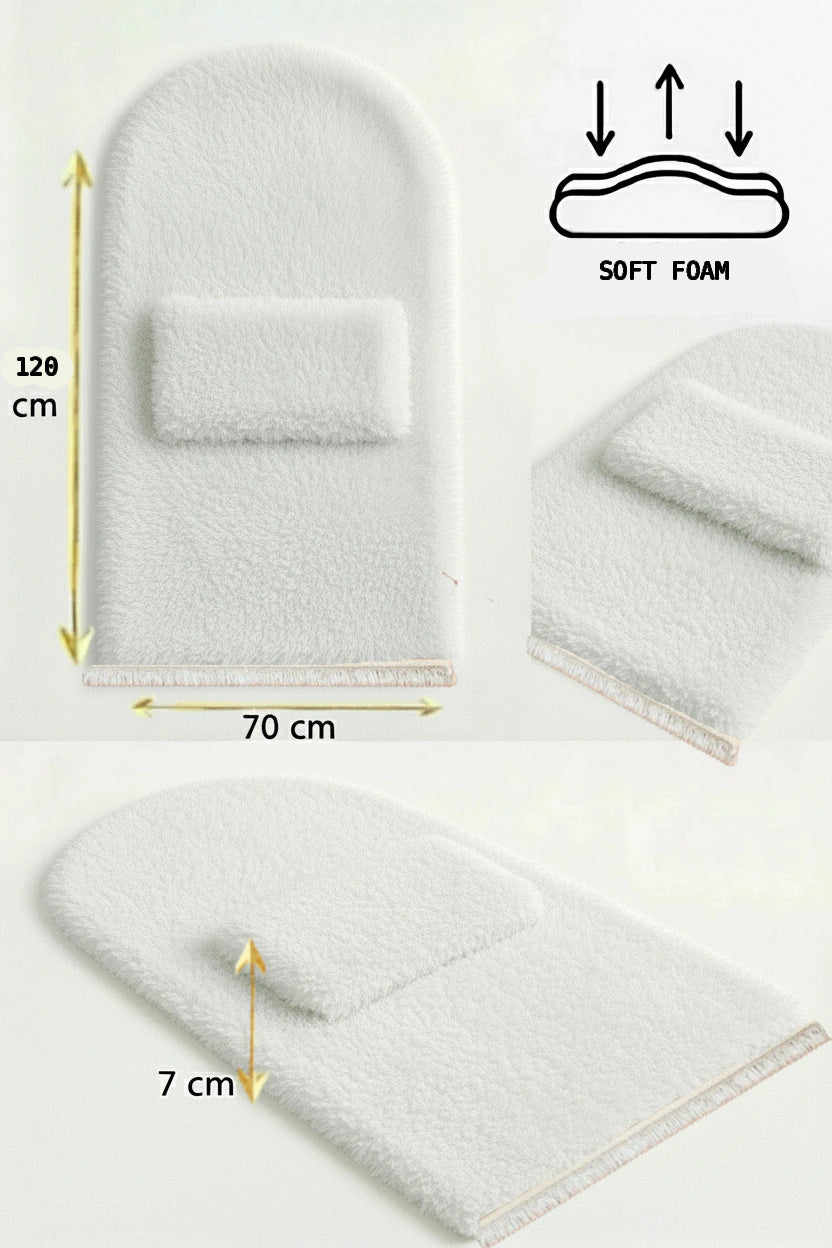 7 cm süngerli ortopedik peluş siyah seccade, kalın yapılı, yumuşak yüzeyli, kaymaz tabanlı, beyaz overlok kenarlı Carpetella seccade