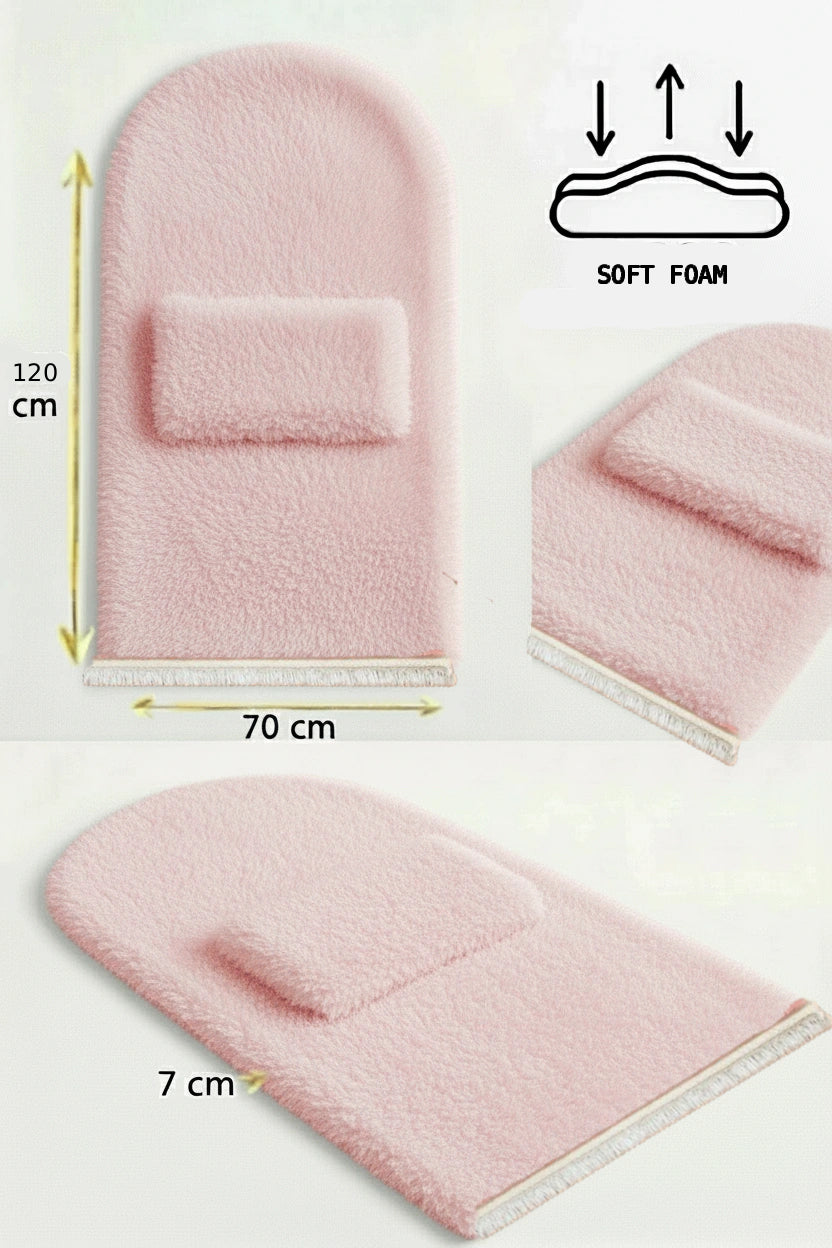 7cm süngerli ortopedik peluş siyah seccade, kalın yapılı, yumuşak yüzeyli, kaymaz tabanlı, beyaz overlok kenarlı Carpetella seccade