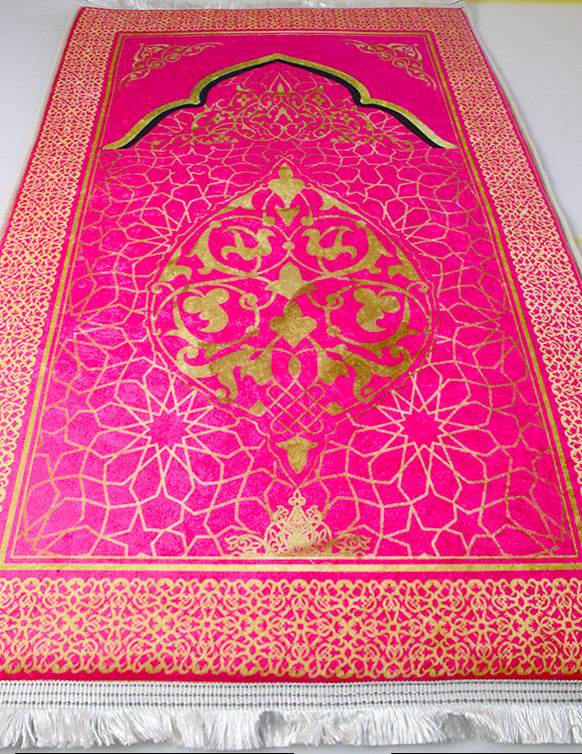 3 CM Süngerli Ortopedik Seccade - Pembe Kadife Çeyizlik Kalın Süngerli - Carpetella