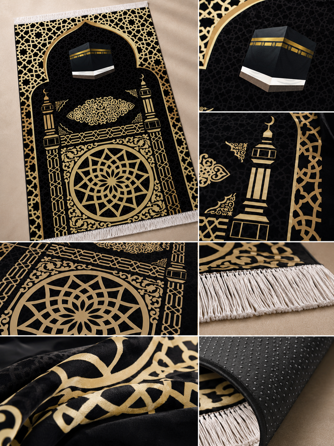 Kadife Seccade Kaymaz Taban - Gold Siyah