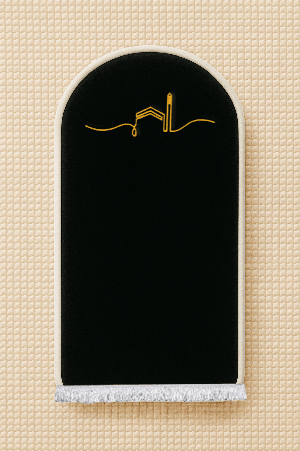 Siyah Kabe İşlemeli Kadife Seccade | Ortopedik 3cm Süngerli - Carpetella