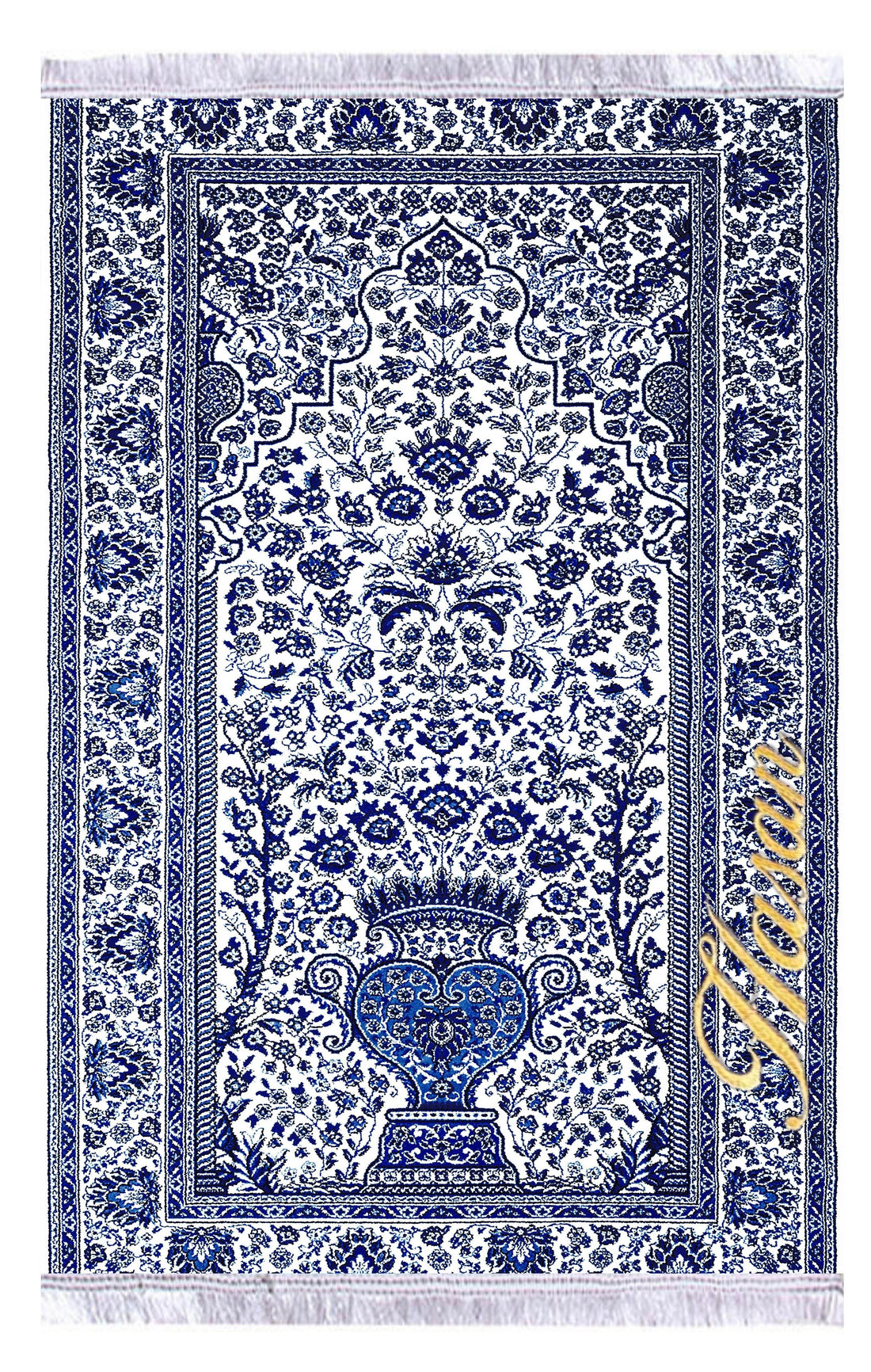 İsme Özel Mavi Keten Astarlı Lüks Seccade - Carpetella