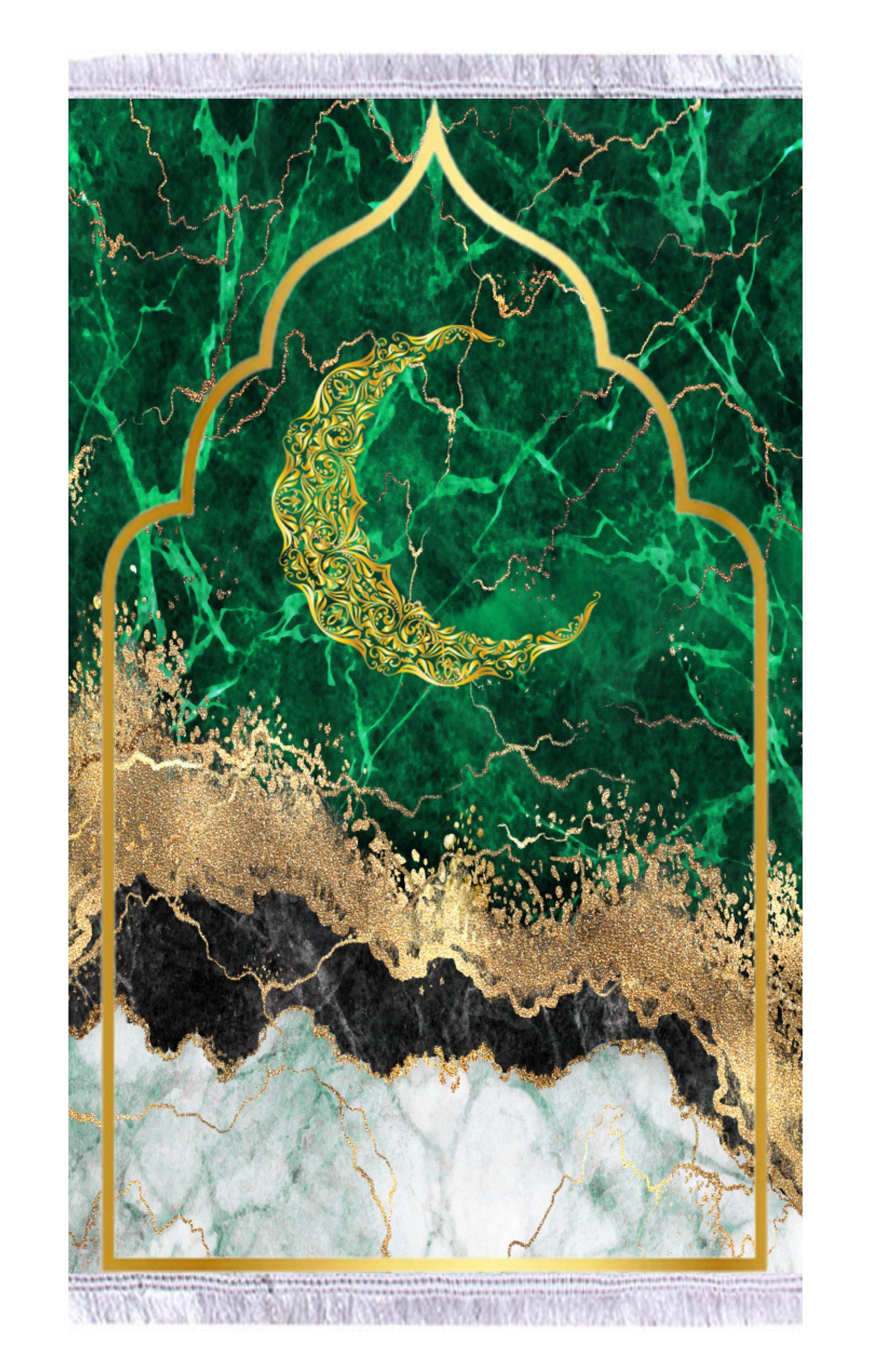 Yeşil Hilal Keten Kadife Seccade - 70x120cm - Carpetella