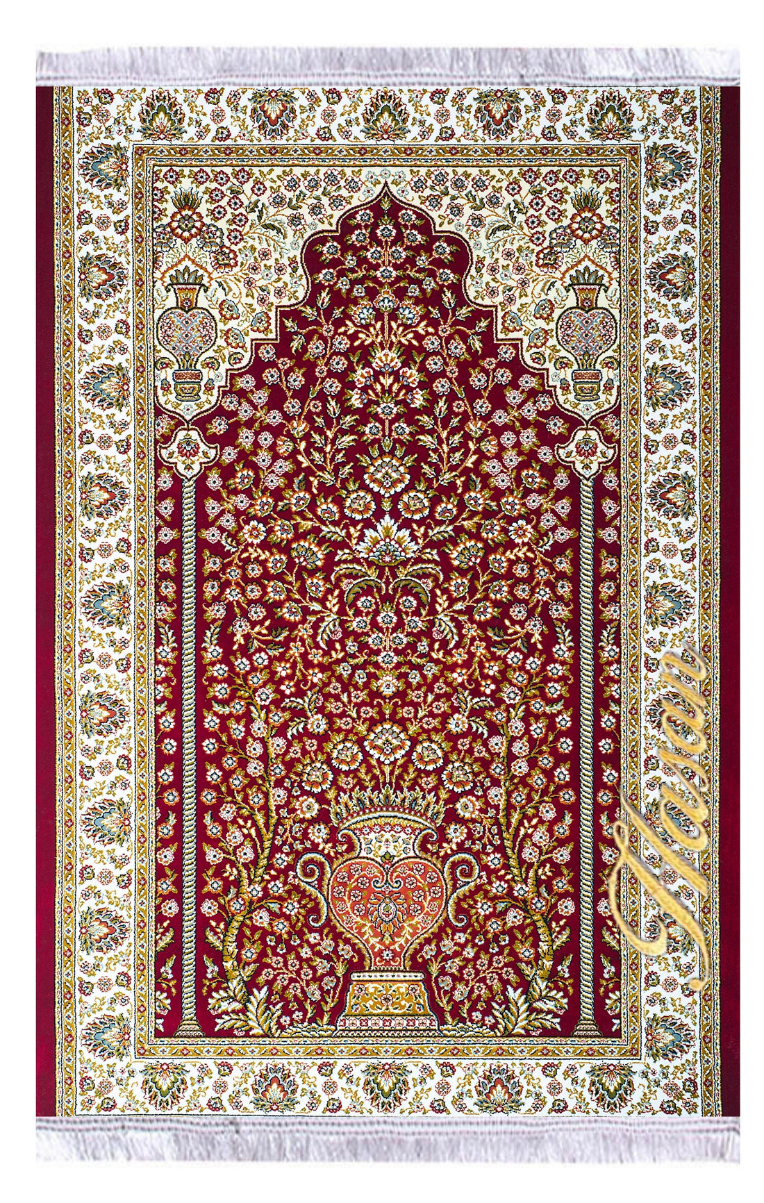 isme Özel Kahverengi Keten Astarlı Lüks Seccade - Carpetella