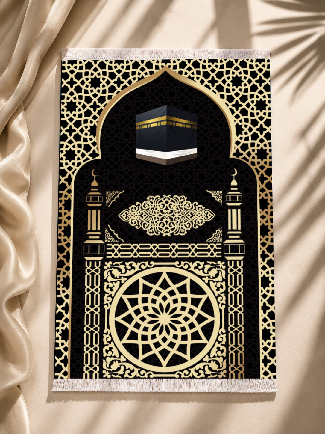 Kadife Seccade Kaymaz Taban - Gold Siyah