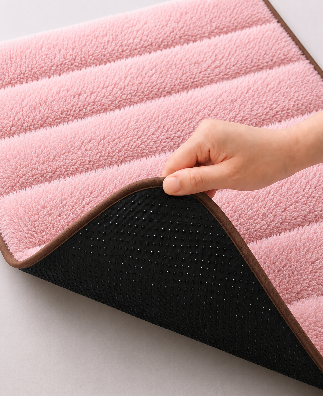 Süngerli Banyo Paspası Seti Kaymaz Taban - Pembe Peluş