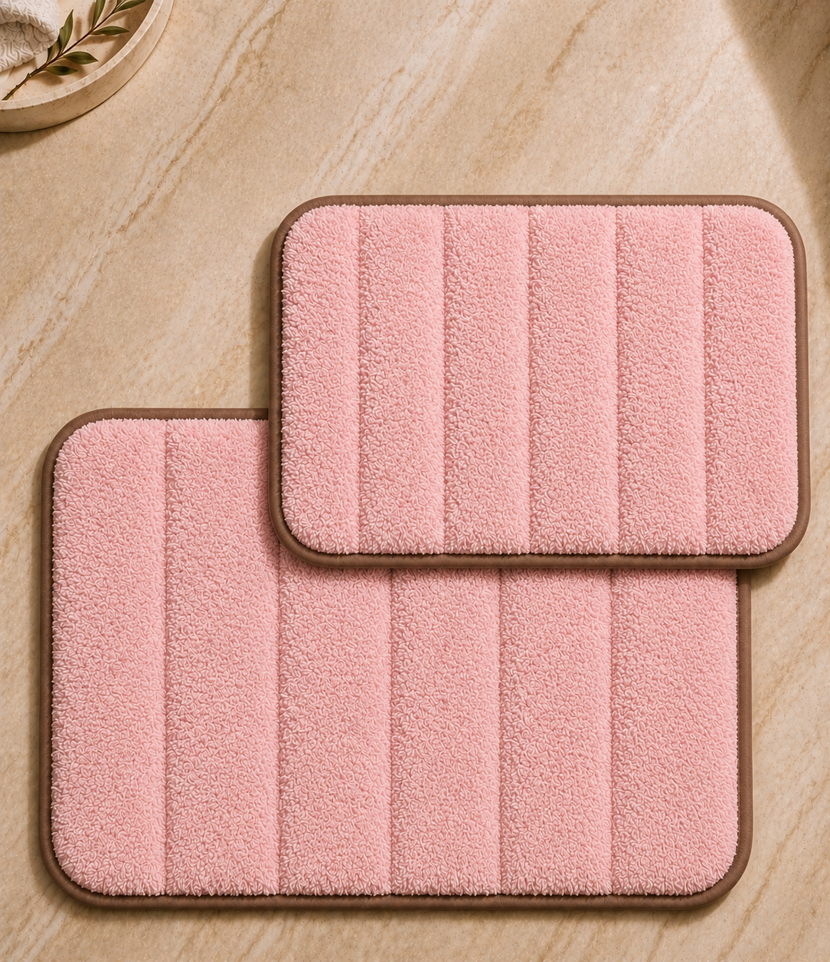 Süngerli Banyo Paspası Seti Kaymaz Taban - Pembe Peluş