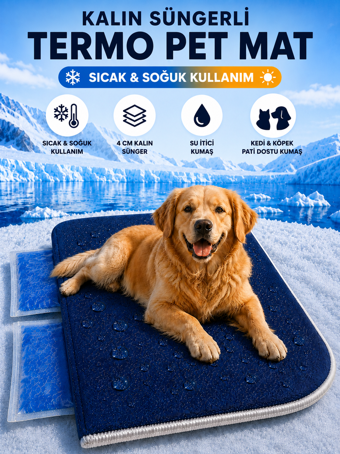 Soğuk Sıcak Termojelli Kedi Köpek Yatağı Minderi | Pati Dostu Kaymaz Tabanlı Su İtici