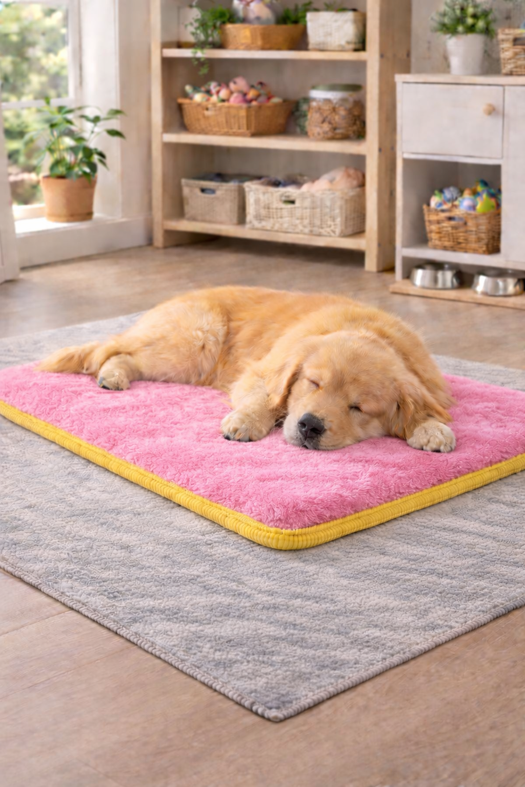 3 CM Süngerli Ortopedik Kedi Köpek Yatağı Pembe Welsoft – Kaymaz Tabanlı Peluş Pet Mat Minderi