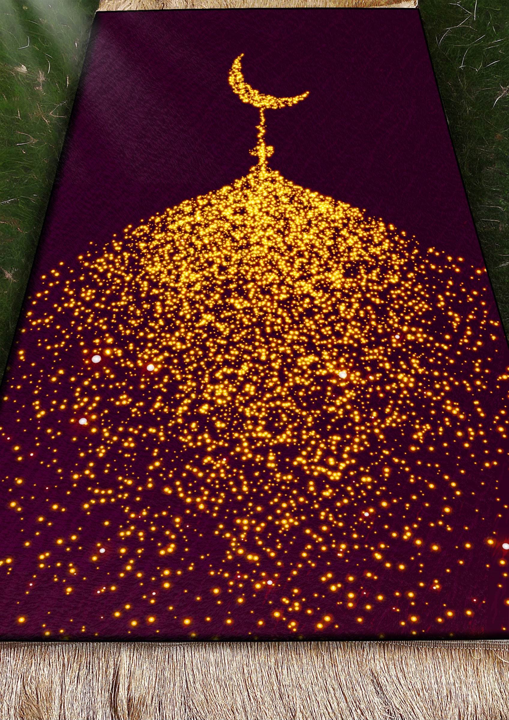 Mürdüm Hilal Keten Astarlı Kadife Seccade - 70x120cm - Carpetella