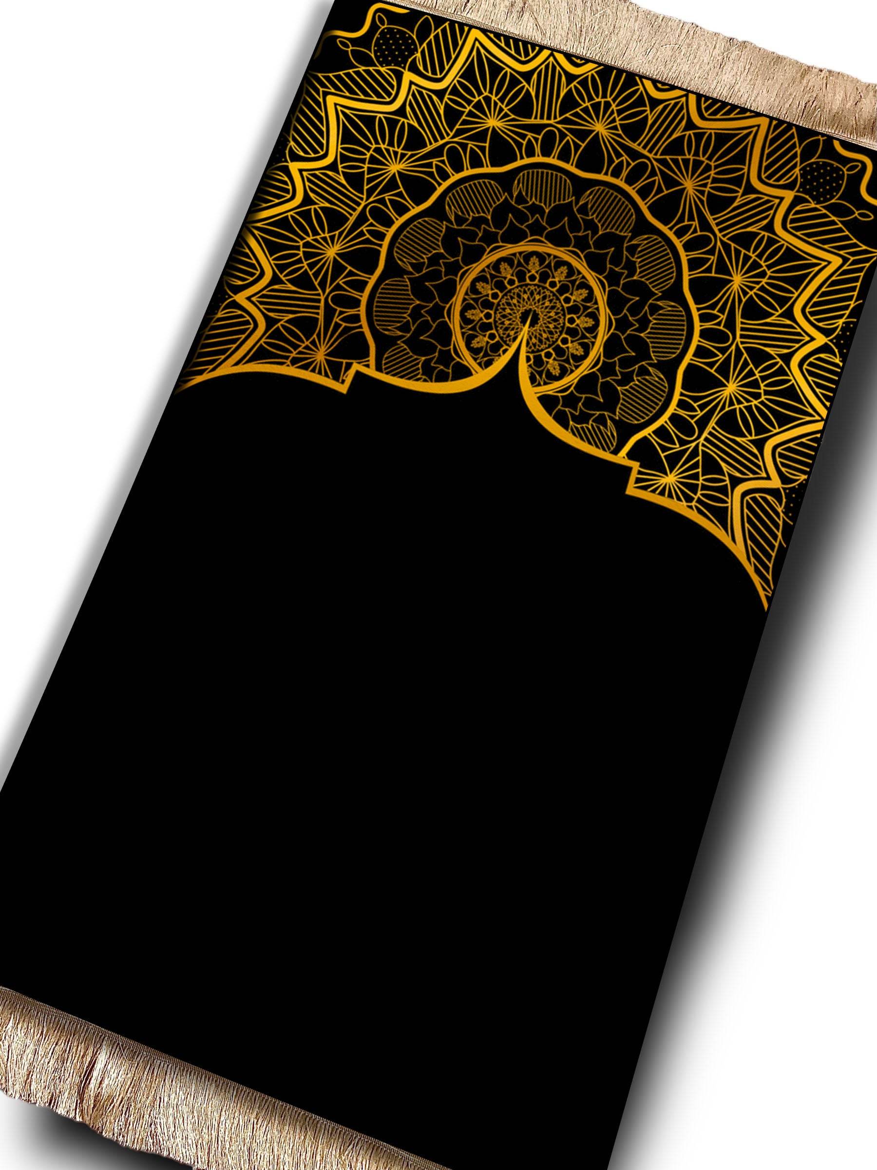 Siyah Sarı Keten Astarlı Kadife Seccade - 70x120cm - Carpetella