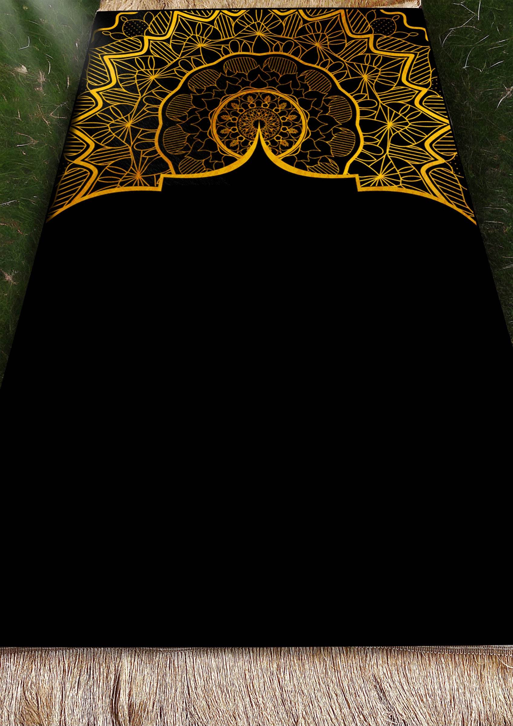 Siyah Sarı Keten Astarlı Kadife Seccade - 70x120cm - Carpetella