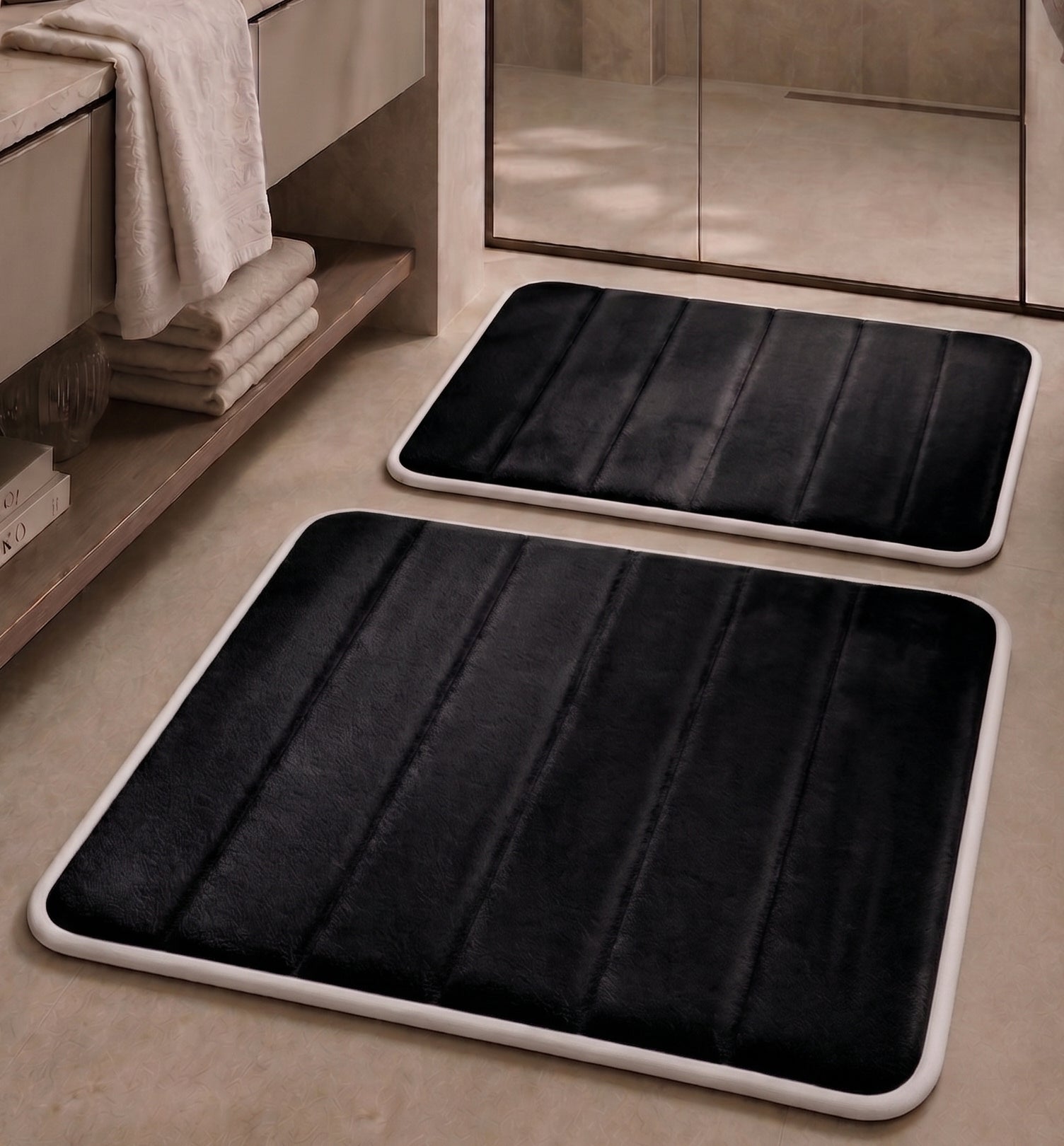 Süngerli Banyo Paspas Seti 2'li - Siyah (60x80 cm & 40x70 cm)