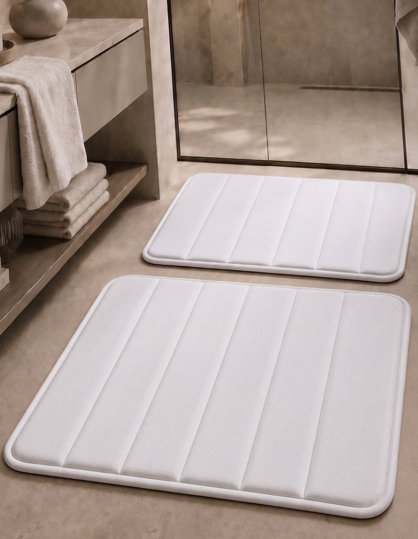 Süngerli Banyo Paspas Seti 2'li - Beyaz (60x80 cm & 40x70 cm)