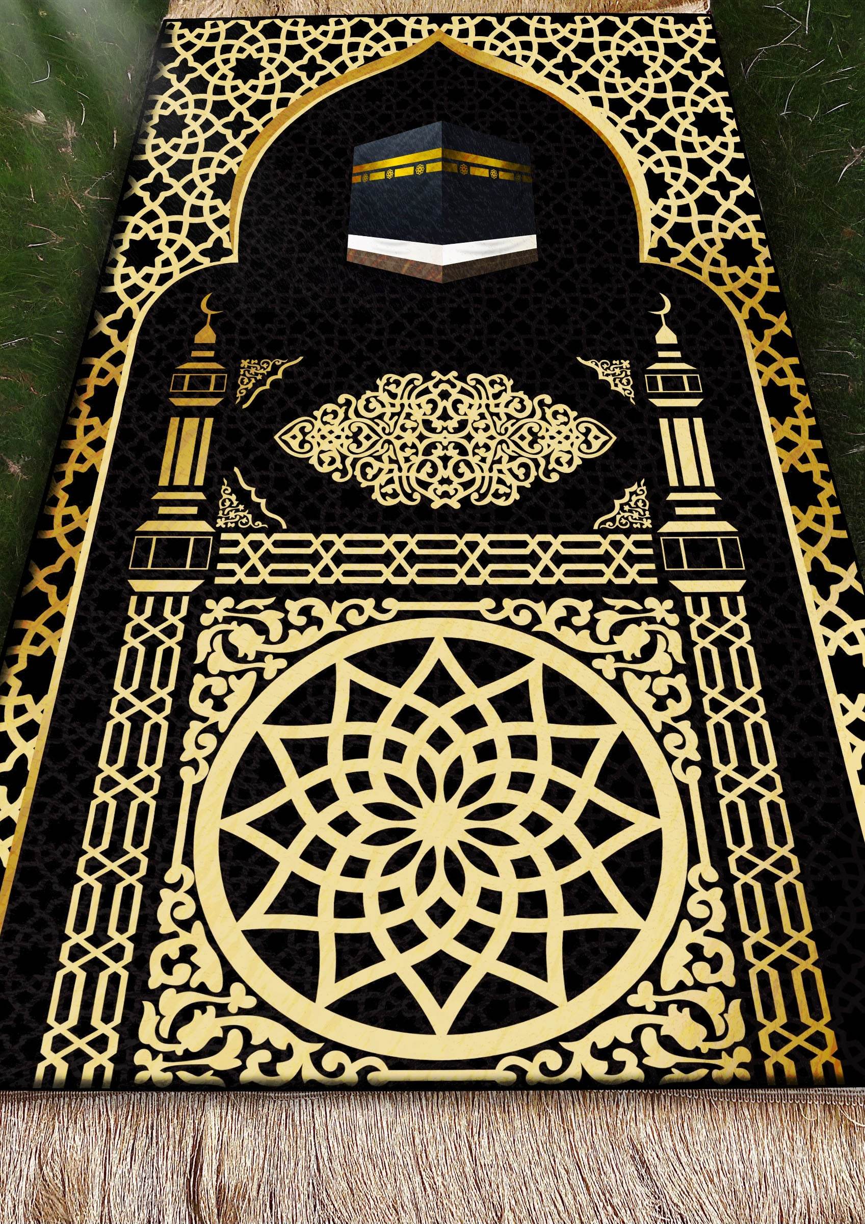 Gold Kabe Desenli Keten Astarlı Kadife Seccade - 70x120cm - Carpetella