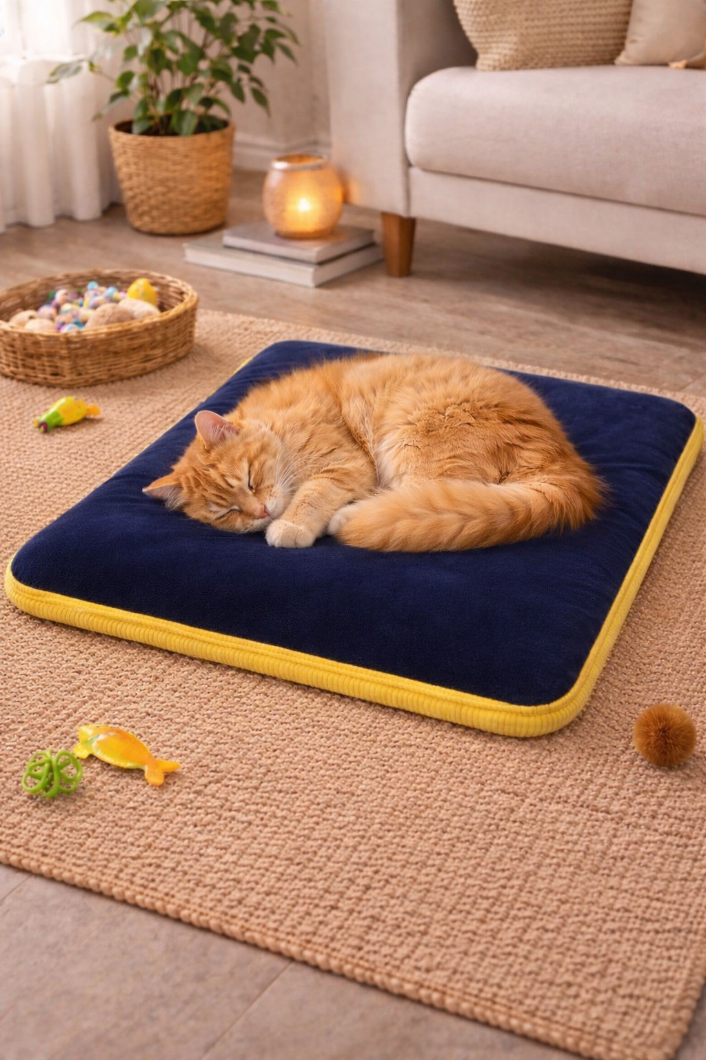 3 CM Süngerli Ortopedik Kedi Köpek Yatağı Lacivert Süet – Kaymaz Tabanlı Peluş Pet Mat Minderi