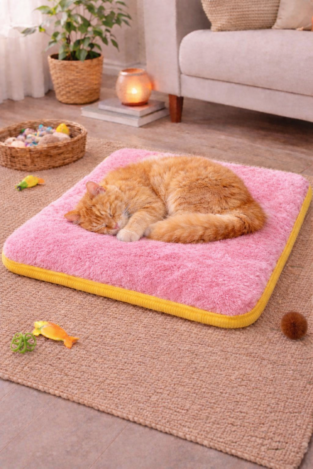 3 CM Süngerli Ortopedik Kedi Köpek Yatağı Pembe Welsoft – Kaymaz Tabanlı Peluş Pet Mat Minderi