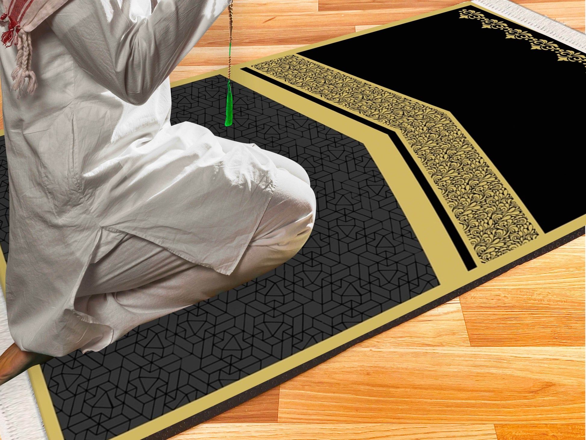 Gold Kabe Keten Astarlı Kadife Seccade - 70x120cm - Carpetella