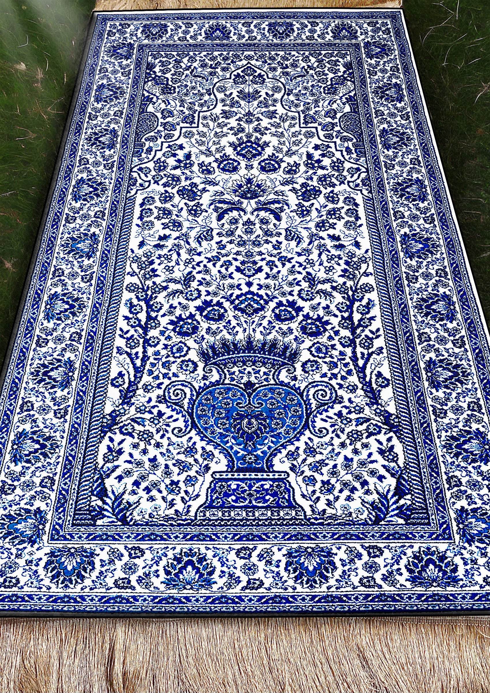 Mavi Keten Astarlı Kadife Seccade - 70x120cm - Carpetella