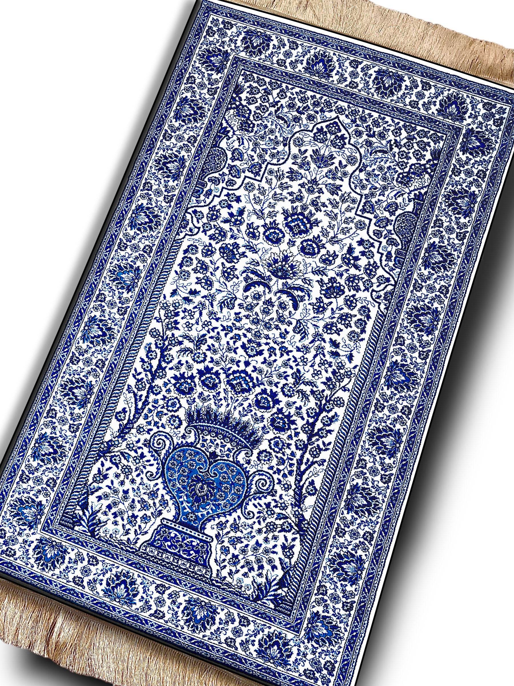 Mavi Keten Astarlı Kadife Seccade - 70x120cm - Carpetella